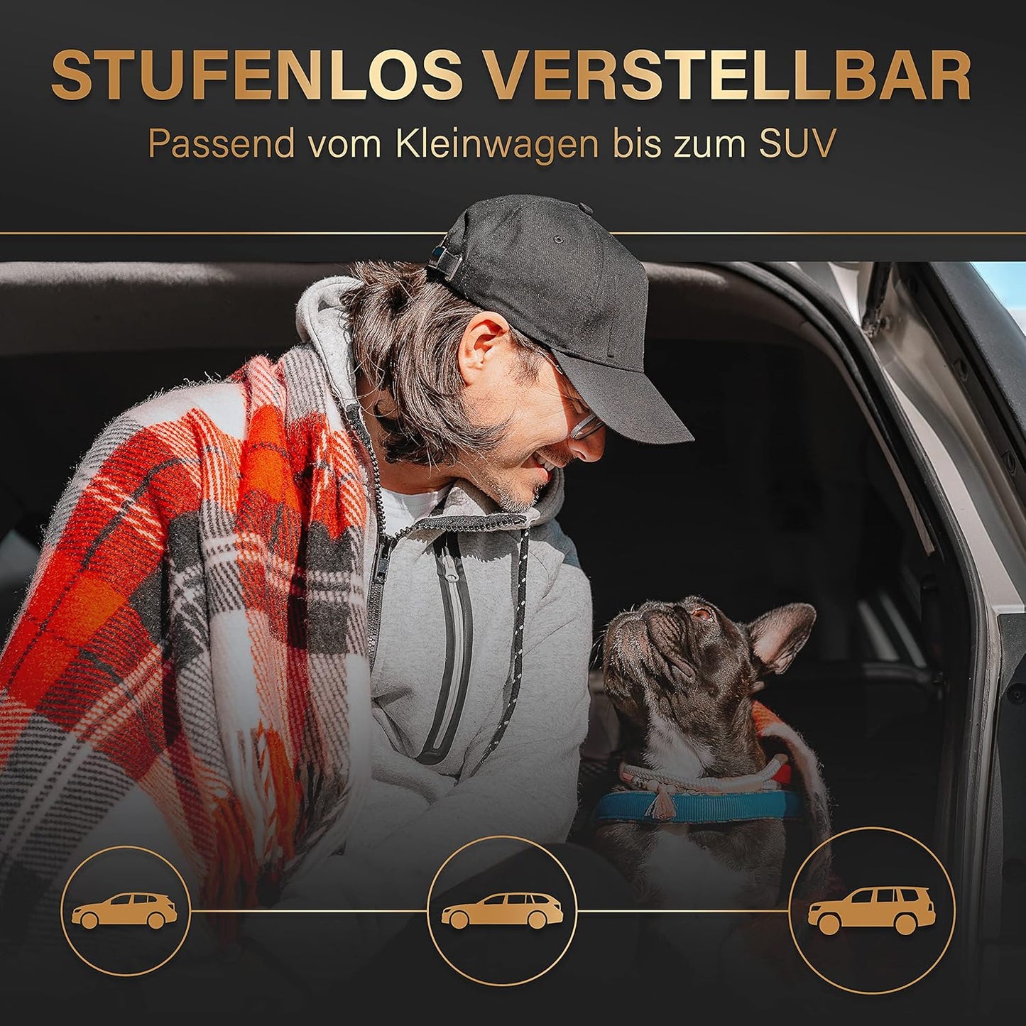 HELDENWERK Universal Kofferraum Trenngitter Für Hunde - Auto Hundegitter Zum Transport Für Deinen Hund - Schutzgitter Mit Kopfstützen-Befestigung - Stufenlos Verstellbares Kofferraumschutz Gitter