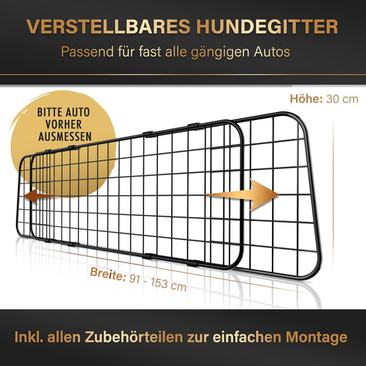 HELDENWERK Universal Kofferraum Trenngitter Für Hunde - Auto Hundegitter Zum Transport Für Deinen Hund - Schutzgitter Mit Kopfstützen-Befestigung - Stufenlos Verstellbares Kofferraumschutz Gitter