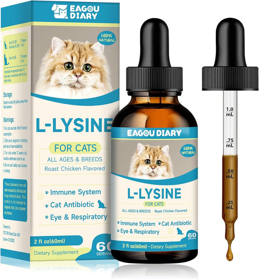Lysin Katze - L-Lysin Tropfen Für Katzen Und Kätzchen, Kätzchen Immunsystem, Schnupfen, Linderung Von Allergien, Niesen, Nahrungsergänzungen Mit Vitaminen Und Mineralien, Kolostrum, Taurin