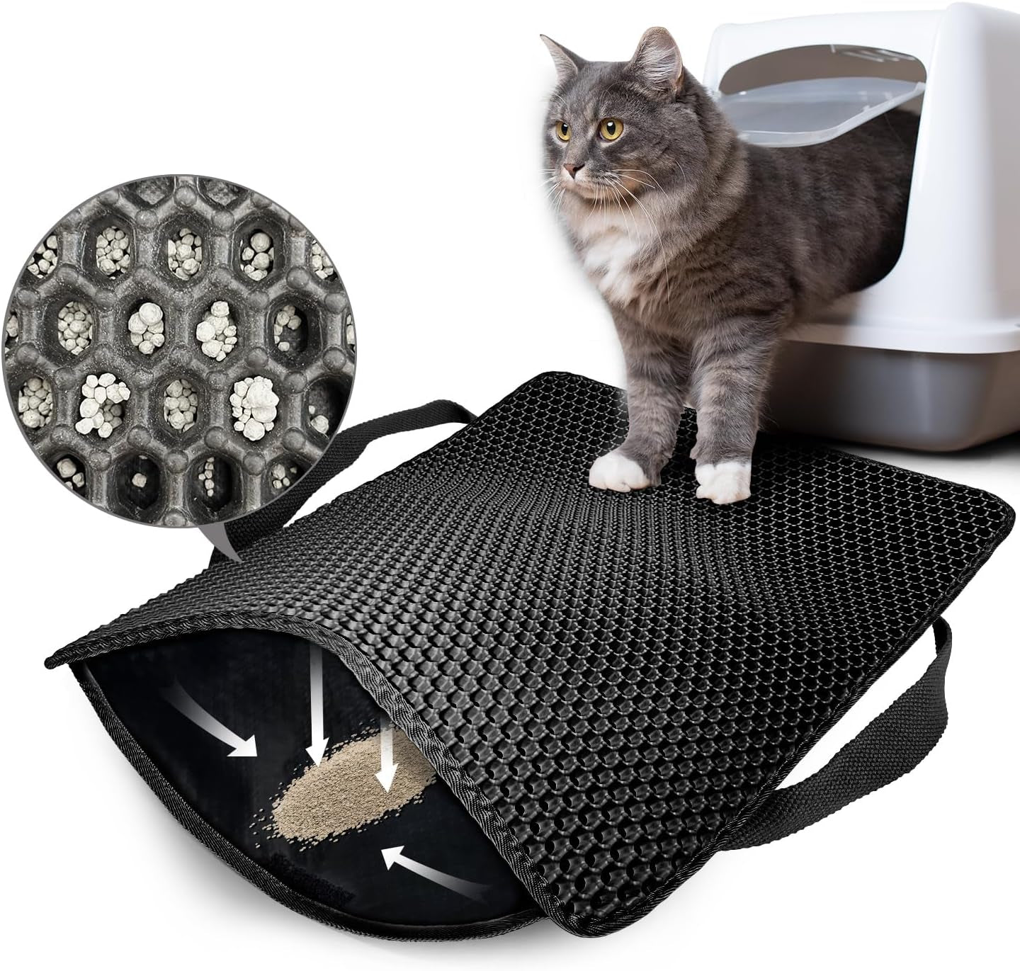 Katzenklo Matte, 61×38CM Honeycomb Double Layer Non-Slip Katzenstreu Matte, Wasserdicht Und Urin Proof Katzen Matte Für Litter Catcher, Cat Litter Mat Streu Kontrolle