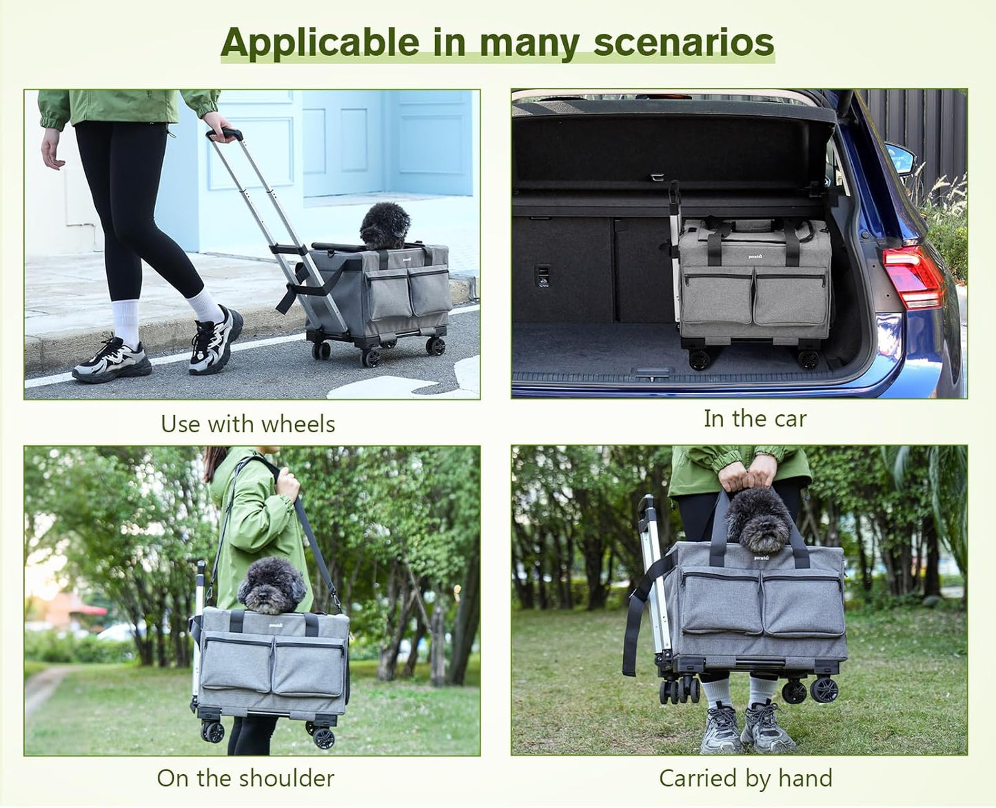 Pecute Transporttasche Katze Mit Rollen 2 in 1 Bis 7 Kg, Katzen Transportboxen, Abnehmbarer Faltbarer Katzentasche Hundetrolley Mit Fenster, Hundetragetasche Schultergurt Katzenbox, Grau