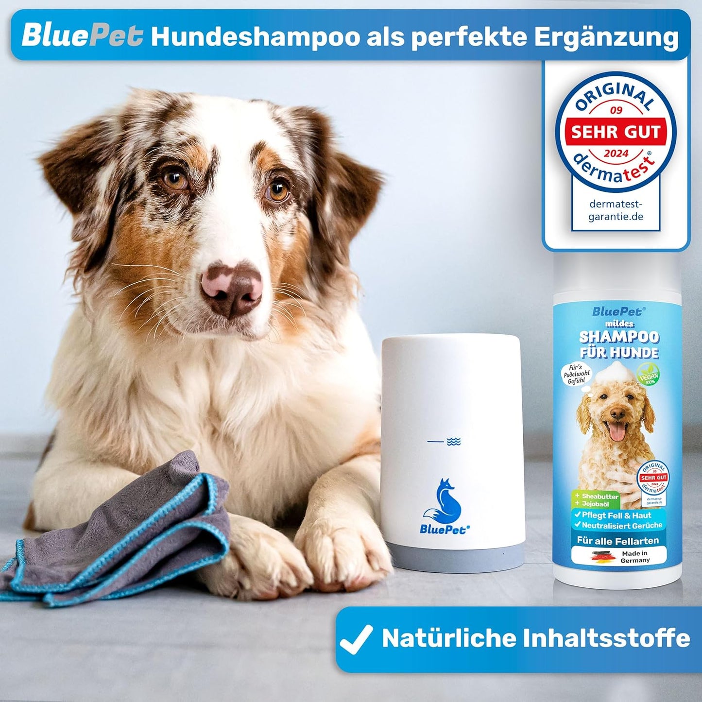Bluepet Pfotenreiniger Für Hunde Zum Entfernen Von Dreck & Schmutz Von Hundepfoten I Inkl. Mikrofaser-Handtuch I Pfotenblitz Größe L
