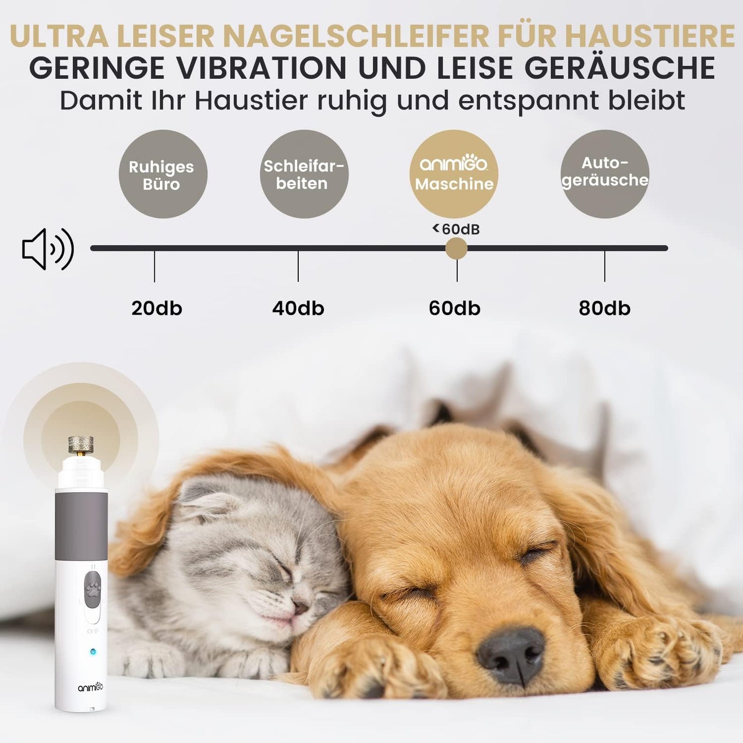 Animigo Krallenschleifer Für Hunde & Katzen Mit Krallenschere - Verschiedene Diamantkopf Größen - Elektrischer Nagelknipser - Motor Mit 2 Geschwindigkeiten & USB Anschluss - Für Alle Krallengrößen