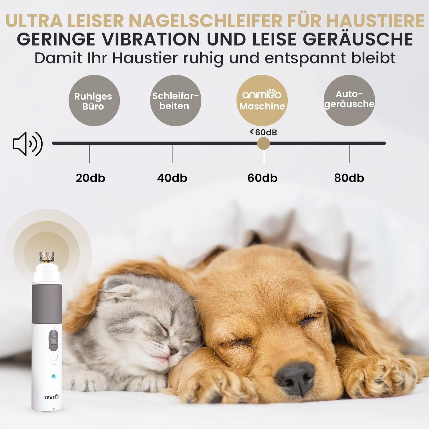 Animigo Krallenschleifer Für Hunde & Katzen Mit Krallenschere - Verschiedene Diamantkopf Größen - Elektrischer Nagelknipser - Motor Mit 2 Geschwindigkeiten & USB Anschluss - Für Alle Krallengrößen
