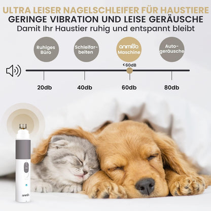 Animigo Krallenschleifer Für Hunde & Katzen Mit Krallenschere - Verschiedene Diamantkopf Größen - Elektrischer Nagelknipser - Motor Mit 2 Geschwindigkeiten & USB Anschluss - Für Alle Krallengrößen