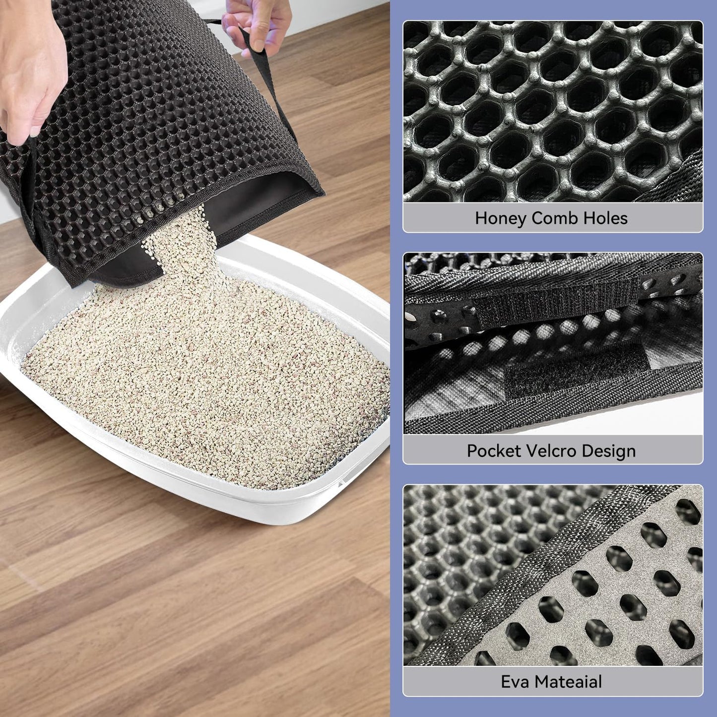 Katzenklo Matte, 61×38CM Honeycomb Double Layer Non-Slip Katzenstreu Matte, Wasserdicht Und Urin Proof Katzen Matte Für Litter Catcher, Cat Litter Mat Streu Kontrolle