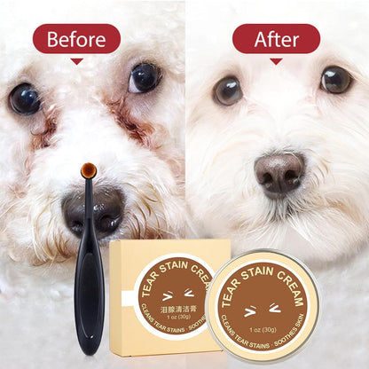 Pet Eye Balm - Dog Tear Care for Quick Clean | 30G Dirt Cleaning Cream with Brush, Cat Kitten Puppy Stain Remover, Medium Large Breeds Grooming, Bathing Shower Accessory, Gentle Eye Area Solution