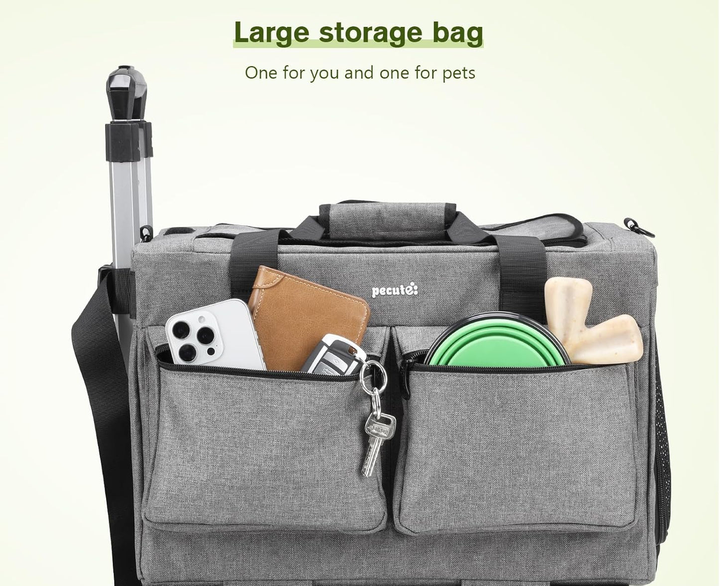 Pecute Transporttasche Katze Mit Rollen 2 in 1 Bis 7 Kg, Katzen Transportboxen, Abnehmbarer Faltbarer Katzentasche Hundetrolley Mit Fenster, Hundetragetasche Schultergurt Katzenbox, Grau