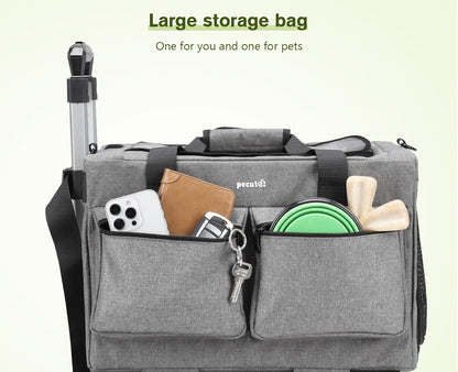 Pecute Transporttasche Katze Mit Rollen 2 in 1 Bis 7 Kg, Katzen Transportboxen, Abnehmbarer Faltbarer Katzentasche Hundetrolley Mit Fenster, Hundetragetasche Schultergurt Katzenbox, Grau