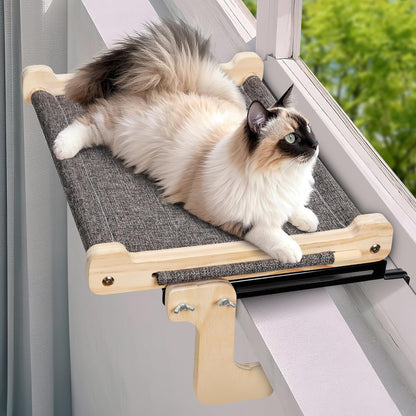 Zvonema Katzen Hängematte, Katzen Fensterliege, Stabil Groß Katzenhängematte, Holz Katzenbett Fenster Mit Abnehmbarem Dickem Bezug, Bequem Katzenbett Fensterbank, Platzsparendes Design Bis Zu 30Kg