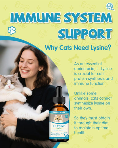 Lysin Katze - L-Lysin Tropfen Für Katzen Und Kätzchen, Kätzchen Immunsystem, Schnupfen, Linderung Von Allergien, Niesen, Nahrungsergänzungen Mit Vitaminen Und Mineralien, Kolostrum, Taurin
