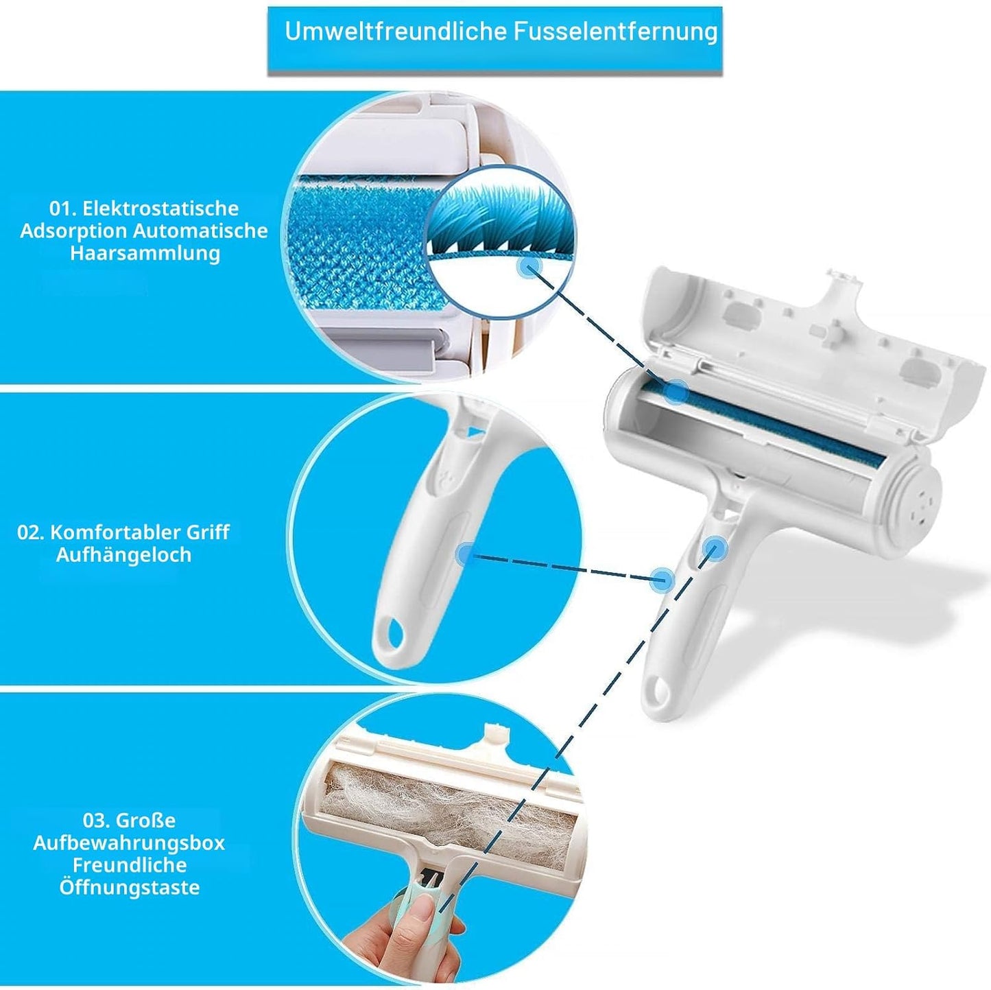 ACE2ACE Tierhaarentferner Fusselrolle, Fusselrolle Für Hundehaare Und Katzenhaare Wiederverwendbar, Fusselbürste Für Tierhaar, Für Sofa, Bett, Teppich, Kratzbaum, Weiß