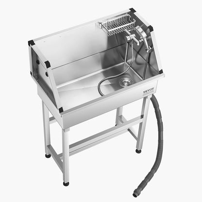 VEVOR Hundewaschstation Aus Edelstahl, 870X490X1225Mm Tierpflegewanne Mit Wasserhahn, Duschkopf, Seifenhalter & Spielbällen, Hundebadewanne Für Mehrere Haustiere, Waschbecken Für Zu Hause