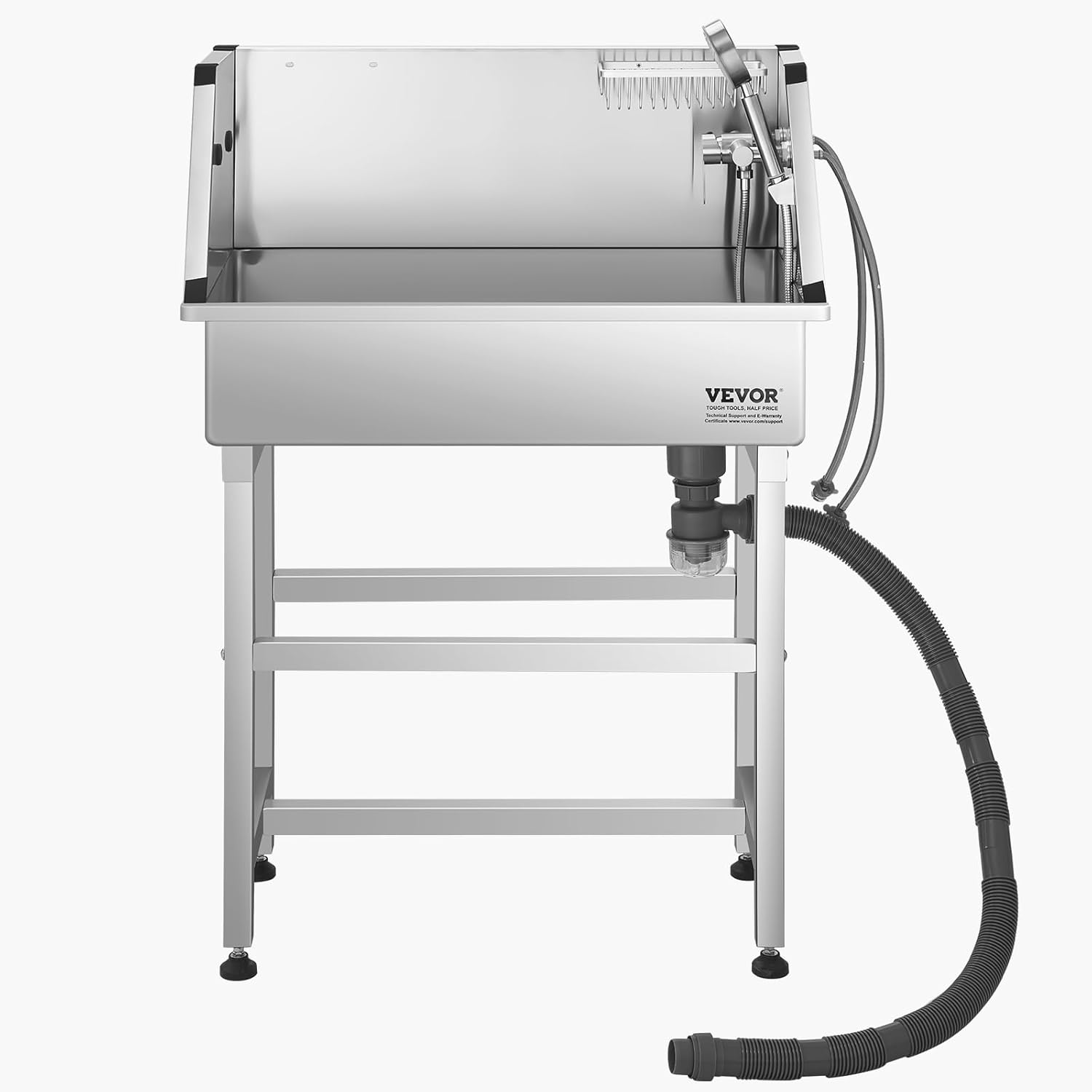 VEVOR Hundewaschstation Aus Edelstahl, 870X490X1225Mm Tierpflegewanne Mit Wasserhahn, Duschkopf, Seifenhalter & Spielbällen, Hundebadewanne Für Mehrere Haustiere, Waschbecken Für Zu Hause