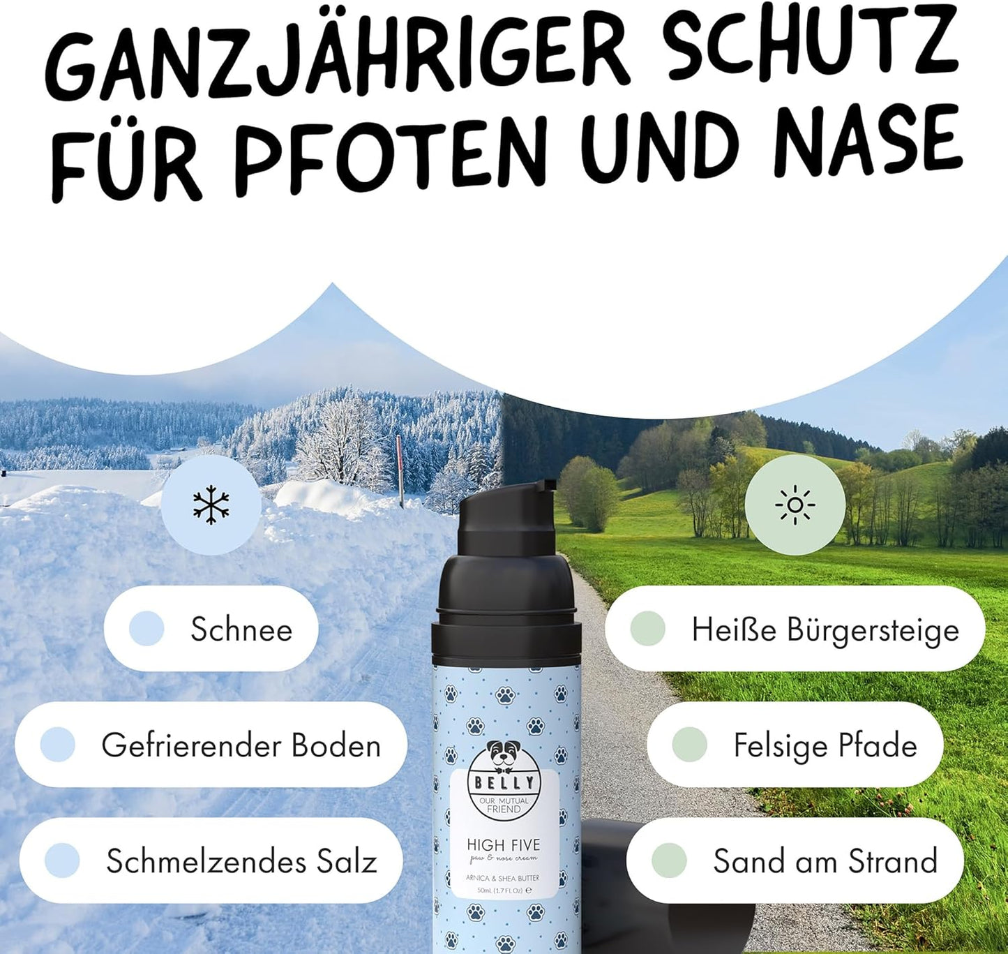 Belly® Pfotenbalsam Hund -50Ml- Pfotenpflege Für Hunde Im Winter - Pfotenbalsam Für Hunde Bei Schnee, EIS & Streusalz - Hundepfoten Balsam - Pfotenpflege Hund