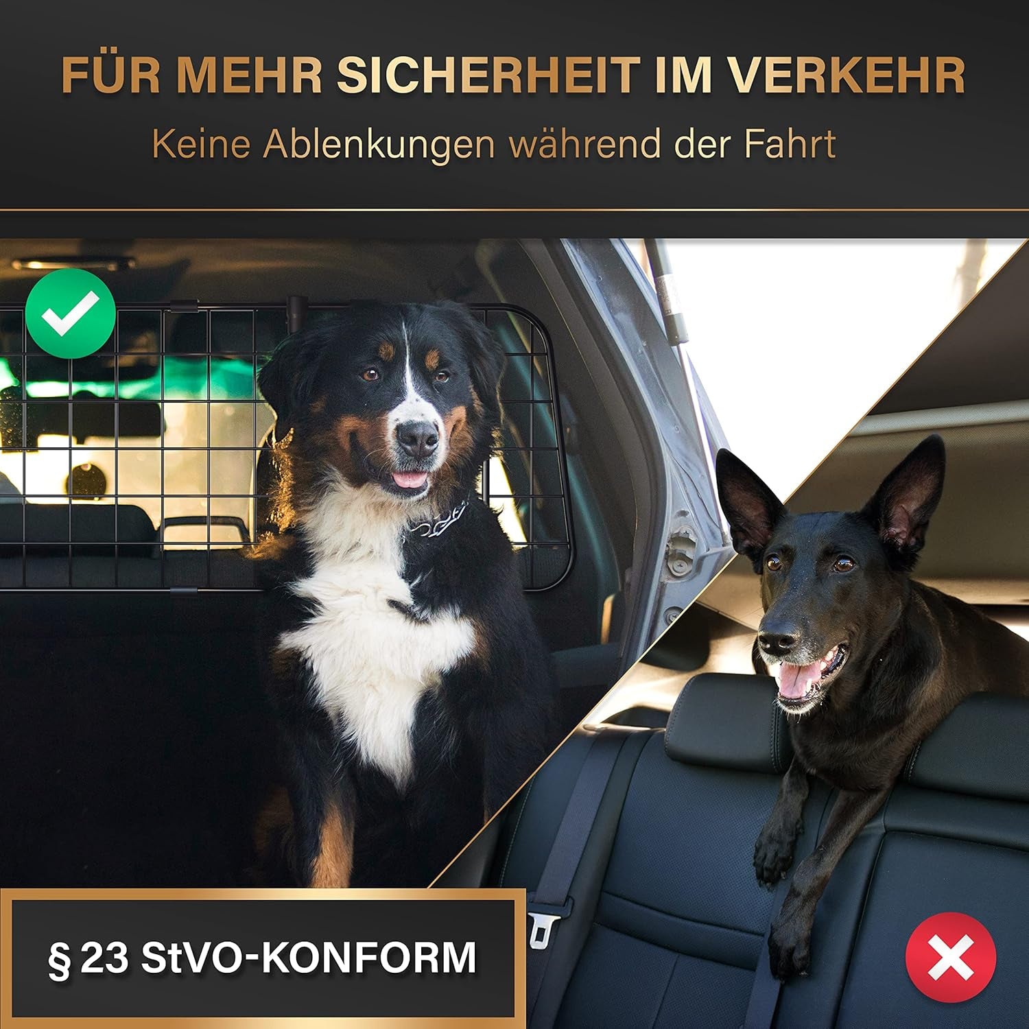 HELDENWERK Universal Kofferraum Trenngitter Für Hunde - Auto Hundegitter Zum Transport Für Deinen Hund - Schutzgitter Mit Kopfstützen-Befestigung - Stufenlos Verstellbares Kofferraumschutz Gitter