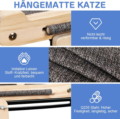 Zvonema Katzen Hängematte, Katzen Fensterliege, Stabil Groß Katzenhängematte, Holz Katzenbett Fenster Mit Abnehmbarem Dickem Bezug, Bequem Katzenbett Fensterbank, Platzsparendes Design Bis Zu 30Kg