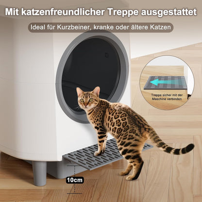 Selbstreinigende Katzentoilette 90L Großraum,  Katzenklo Selbstreinigend Mit Geruchskontrolle, APP Steuerung Und 10 Sensorsicherheit, Automatisches Katzenklofür Mehrere Katzen, Weiß