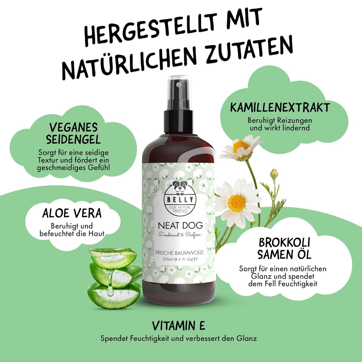 Belly® Deodorant Für Hunde - 250Ml - Frisches Baumwollaroma - Neutralisiert Unangenehme Gerüche - Ph Neutral - Hundeparfüm - Hunde Parfüm, Fellpflegespray, Welpenparfum