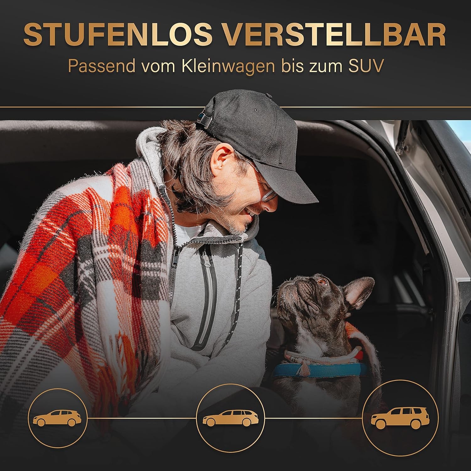 HELDENWERK Universal Kofferraum Trenngitter Für Hunde - Auto Hundegitter Zum Transport Für Deinen Hund - Schutzgitter Mit Kopfstützen-Befestigung - Stufenlos Verstellbares Kofferraumschutz Gitter