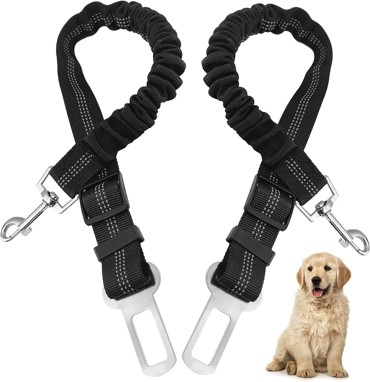 2 Stück Hundegurt Fürs Auto, Länge Verstellbarer Hund Anschnallgurt, Mit Elastischer Ruckdämpfung Und Starke Karabiner Sicherheitsgurt, Hundesicherheitsgeschirr Für Alle Hunde Und Katzen