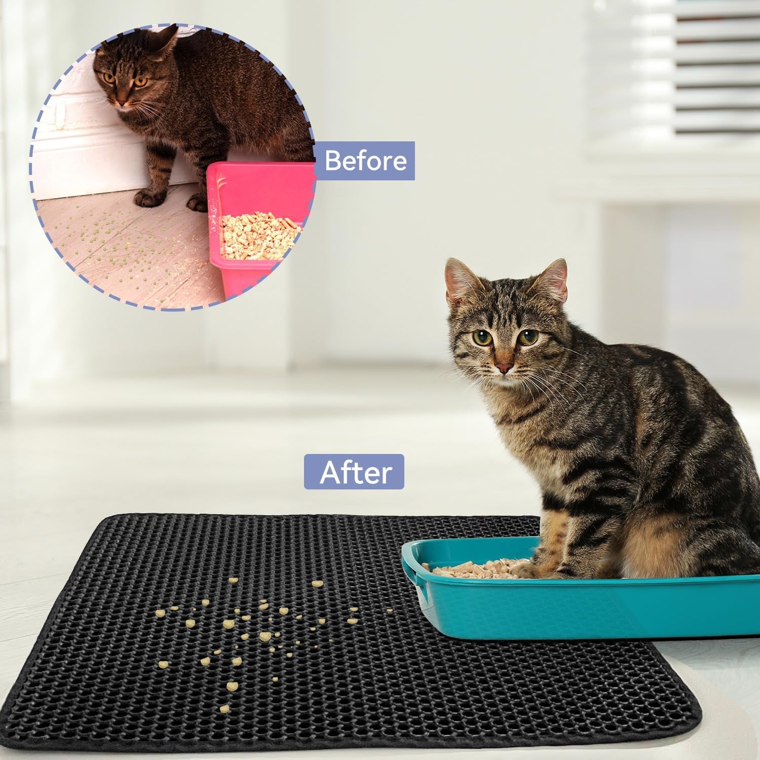 Katzenklo Matte, 61×38CM Honeycomb Double Layer Non-Slip Katzenstreu Matte, Wasserdicht Und Urin Proof Katzen Matte Für Litter Catcher, Cat Litter Mat Streu Kontrolle