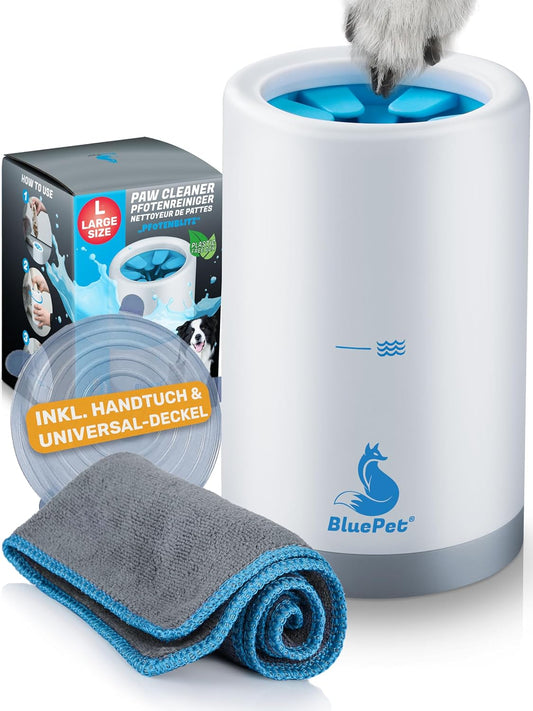 Bluepet Pfotenreiniger Für Hunde Zum Entfernen Von Dreck & Schmutz Von Hundepfoten I Inkl. Mikrofaser-Handtuch I Pfotenblitz Größe L