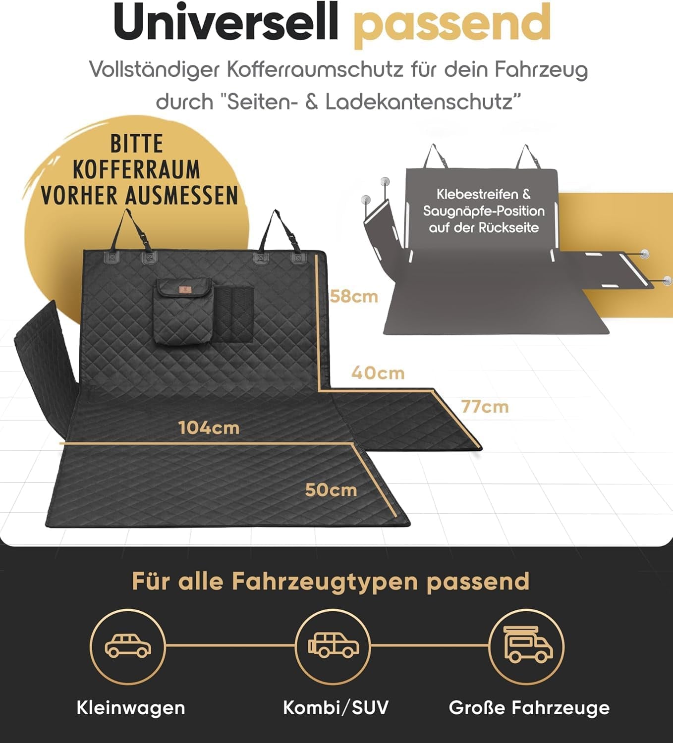 HELDENWERK Kofferraumschutz Hund Gesteppt Mit Seiten- Und Ladekantenschutz I Hundedecke Auto Kofferraum Wasserdicht & Kratzfest I Universal Kofferraum Schutzmatte Für Hunde