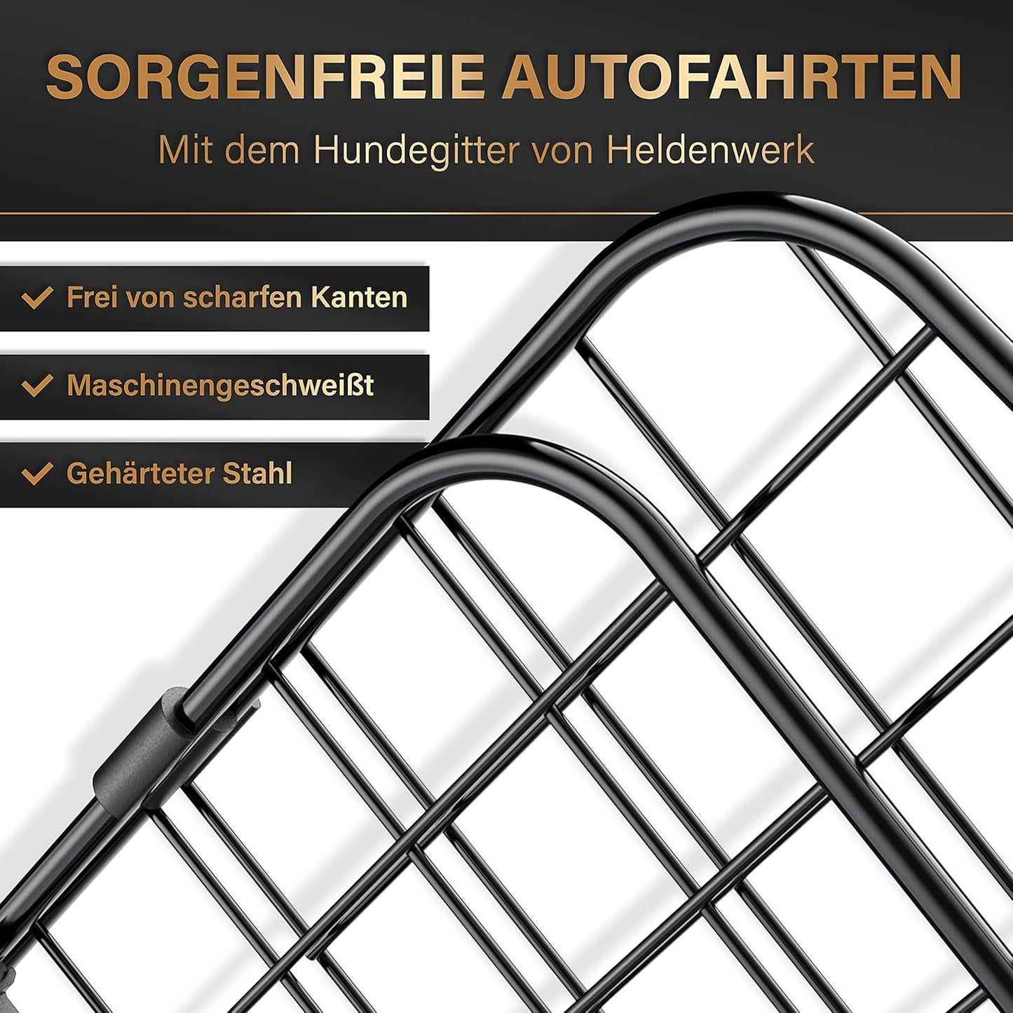 HELDENWERK Universal Kofferraum Trenngitter Für Hunde - Auto Hundegitter Zum Transport Für Deinen Hund - Schutzgitter Mit Kopfstützen-Befestigung - Stufenlos Verstellbares Kofferraumschutz Gitter