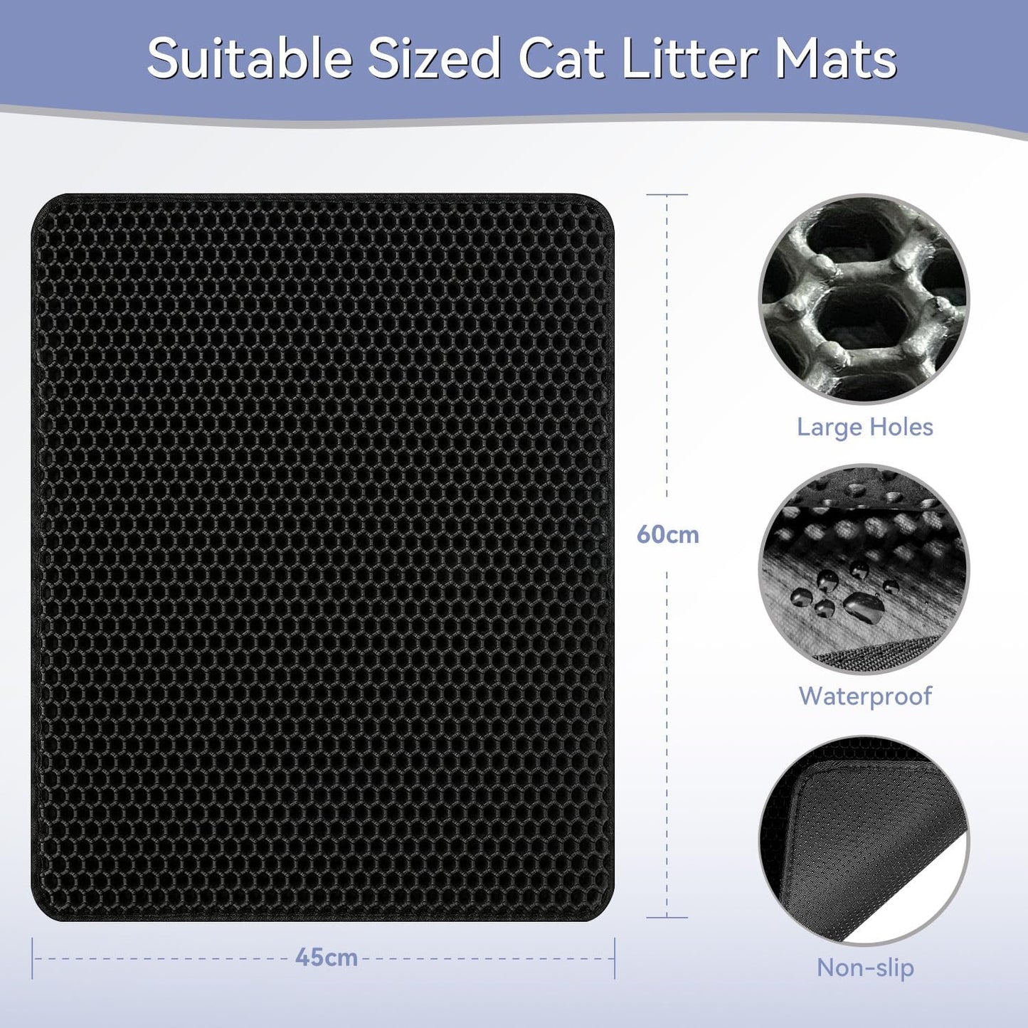 Katzenklo Matte, 61×38CM Honeycomb Double Layer Non-Slip Katzenstreu Matte, Wasserdicht Und Urin Proof Katzen Matte Für Litter Catcher, Cat Litter Mat Streu Kontrolle