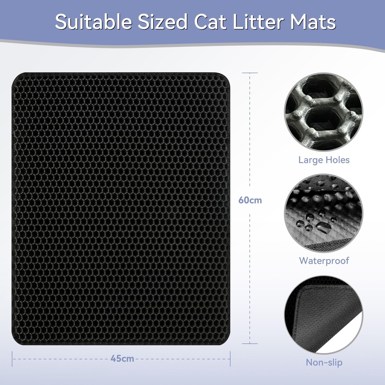 Katzenklo Matte, 61×38CM Honeycomb Double Layer Non-Slip Katzenstreu Matte, Wasserdicht Und Urin Proof Katzen Matte Für Litter Catcher, Cat Litter Mat Streu Kontrolle