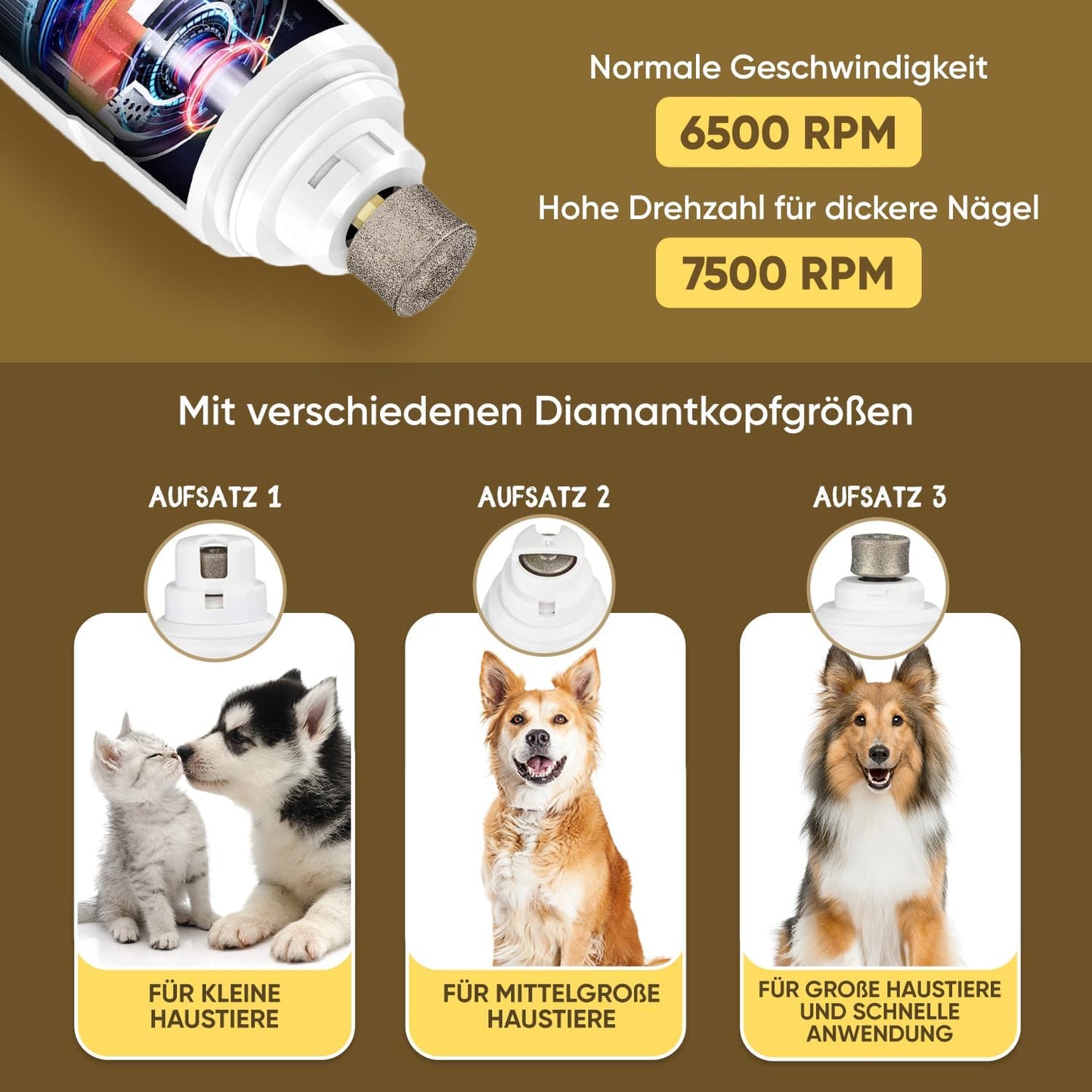 Animigo Krallenschleifer Für Hunde & Katzen Mit Krallenschere - Verschiedene Diamantkopf Größen - Elektrischer Nagelknipser - Motor Mit 2 Geschwindigkeiten & USB Anschluss - Für Alle Krallengrößen