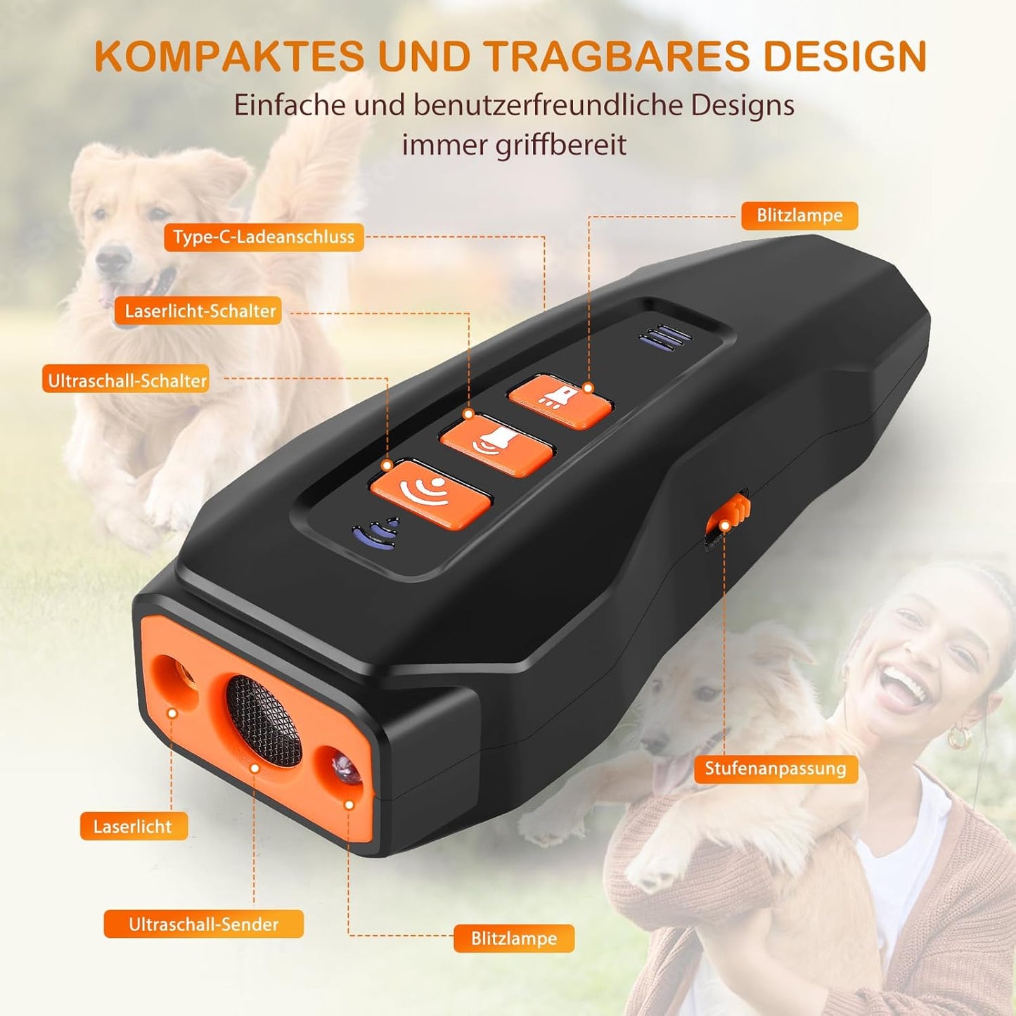 Antibell Für Hunde - Ultraschall Hundegebell Stopper Mit 3 Einstellbaren Frequenzen anti Bell Gerät Hunde 30 Fuß Reichweite anti Bellen Funktion Für Innen & Außengebrauch
