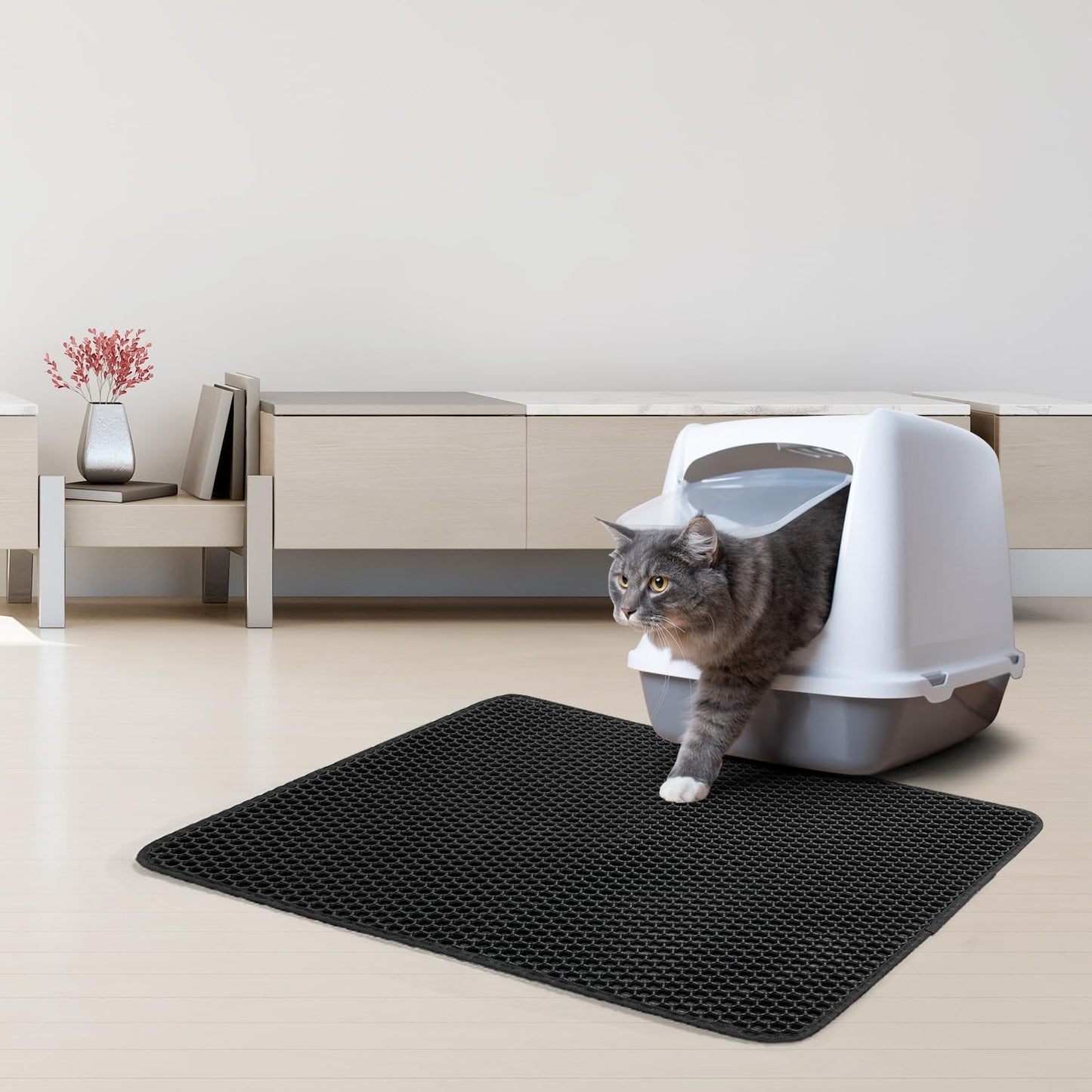 Katzenklo Matte, 61×38CM Honeycomb Double Layer Non-Slip Katzenstreu Matte, Wasserdicht Und Urin Proof Katzen Matte Für Litter Catcher, Cat Litter Mat Streu Kontrolle