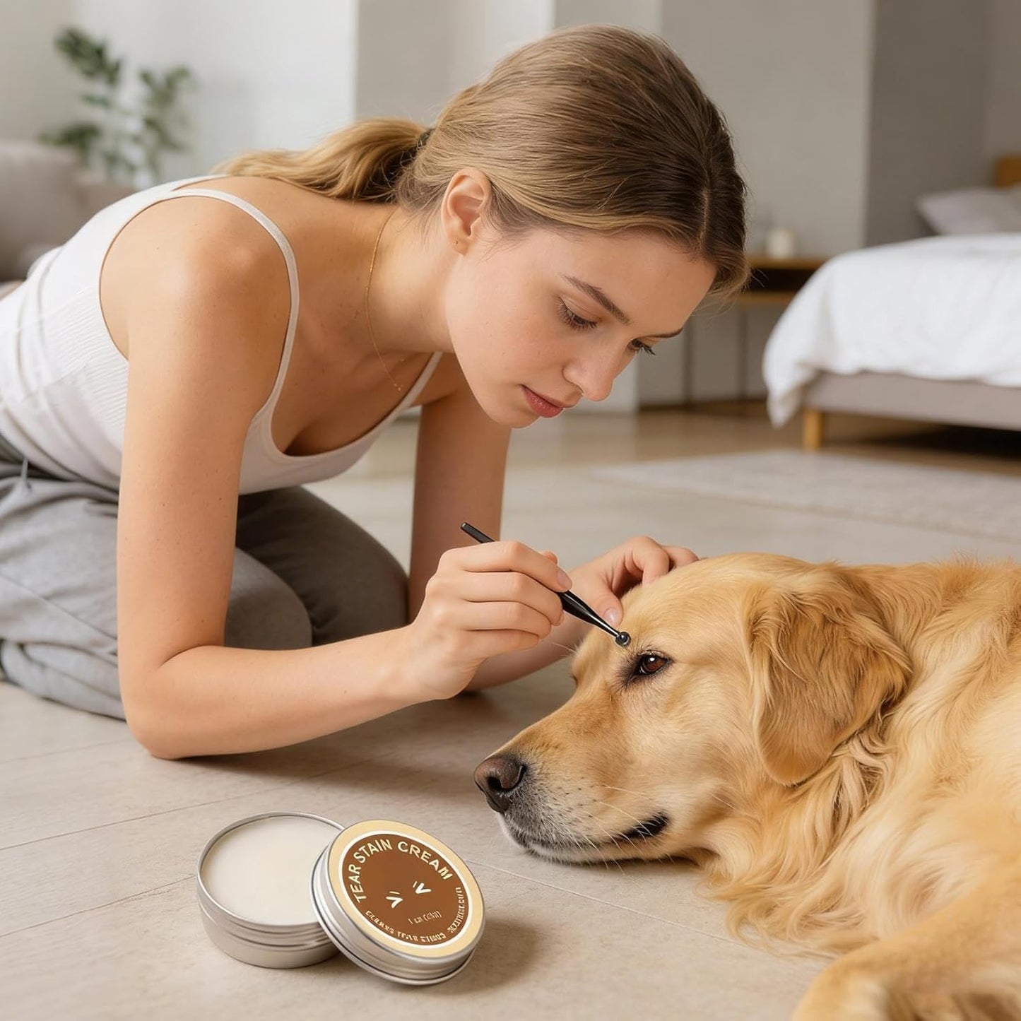 Pet Eye Balm - Dog Tear Care for Quick Clean | 30G Dirt Cleaning Cream with Brush, Cat Kitten Puppy Stain Remover, Medium Large Breeds Grooming, Bathing Shower Accessory, Gentle Eye Area Solution