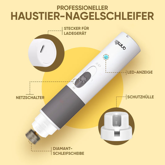 Animigo Krallenschleifer Für Hunde & Katzen Mit Krallenschere - Verschiedene Diamantkopf Größen - Elektrischer Nagelknipser - Motor Mit 2 Geschwindigkeiten & USB Anschluss - Für Alle Krallengrößen