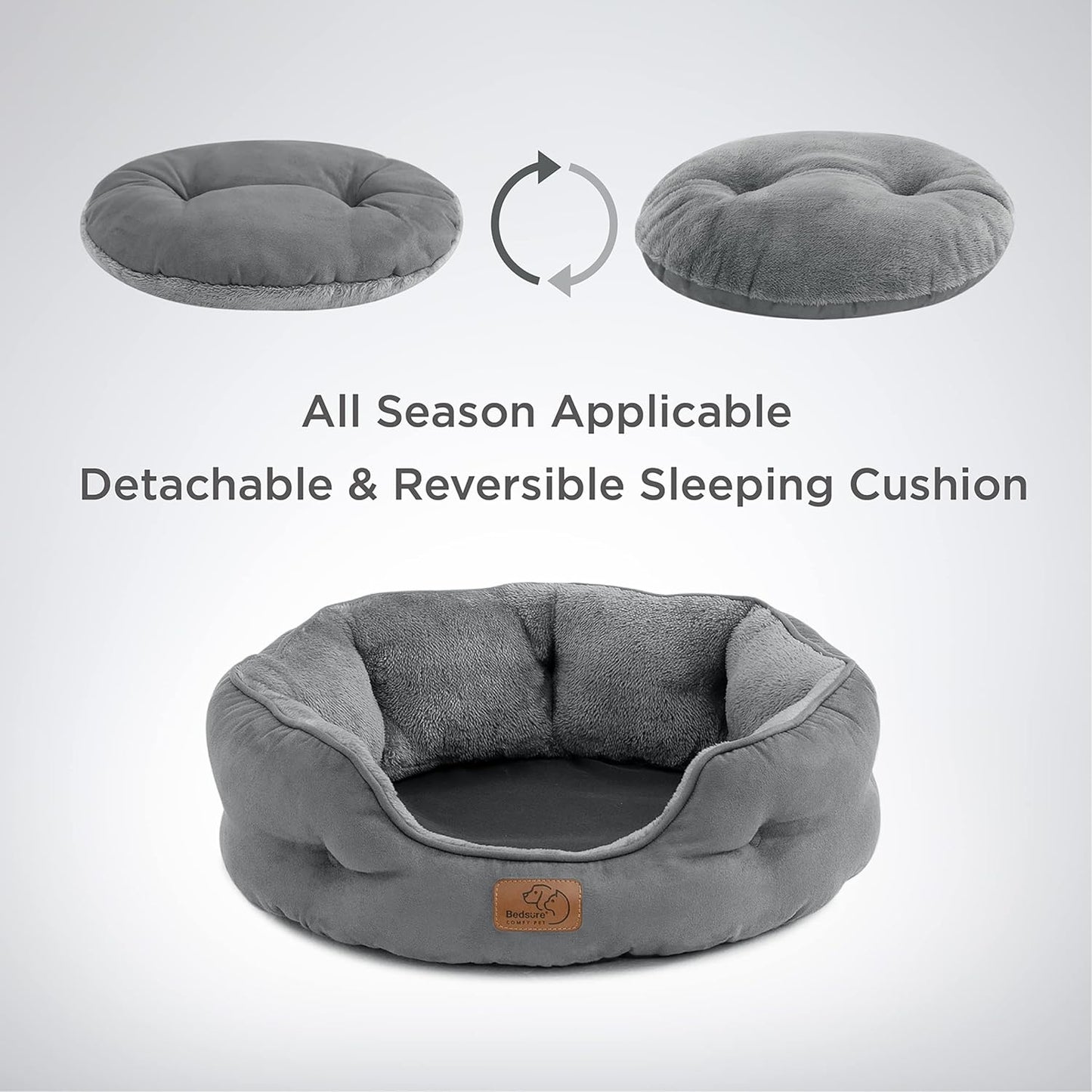 BEDSURE Katzenbett Waschbar Katzen Bettchen - 51X48X15Cm Katzenkorb Mit Zweiseitig Innenkissen Katzenschlafplatz Für Katzen Oder Kleine Hunde,Grau