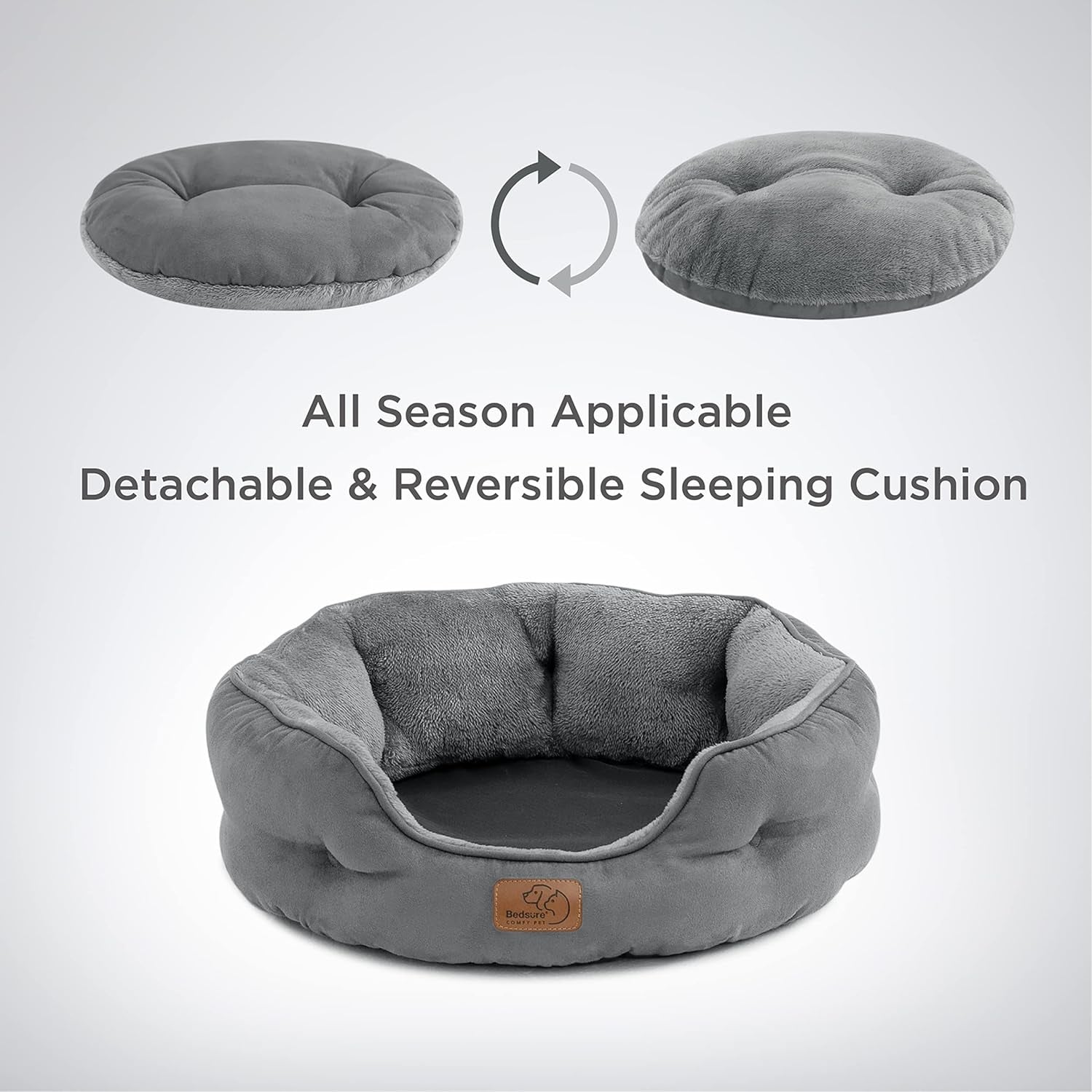 BEDSURE Katzenbett Waschbar Katzen Bettchen - 51X48X15Cm Katzenkorb Mit Zweiseitig Innenkissen Katzenschlafplatz Für Katzen Oder Kleine Hunde,Grau