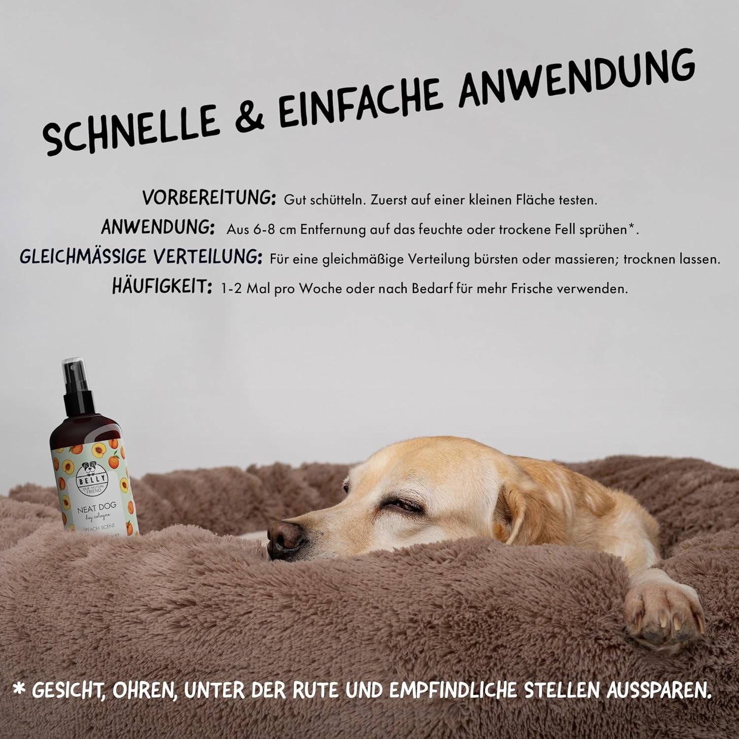 Belly® Hundeparfüm – Duftspray Für Hunde & Welpen – Parfüm Für Hunde Mit Fruchtigem Pfirsich – Spray Gegen Geruch – Ph-Neutral – Fellpflege & Hundepflege – 250Ml