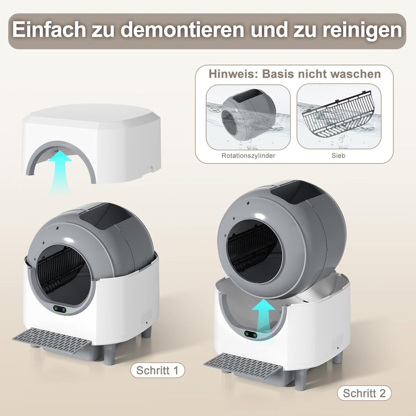 Selbstreinigende Katzentoilette 90L Großraum,  Katzenklo Selbstreinigend Mit Geruchskontrolle, APP Steuerung Und 10 Sensorsicherheit, Automatisches Katzenklofür Mehrere Katzen, Weiß