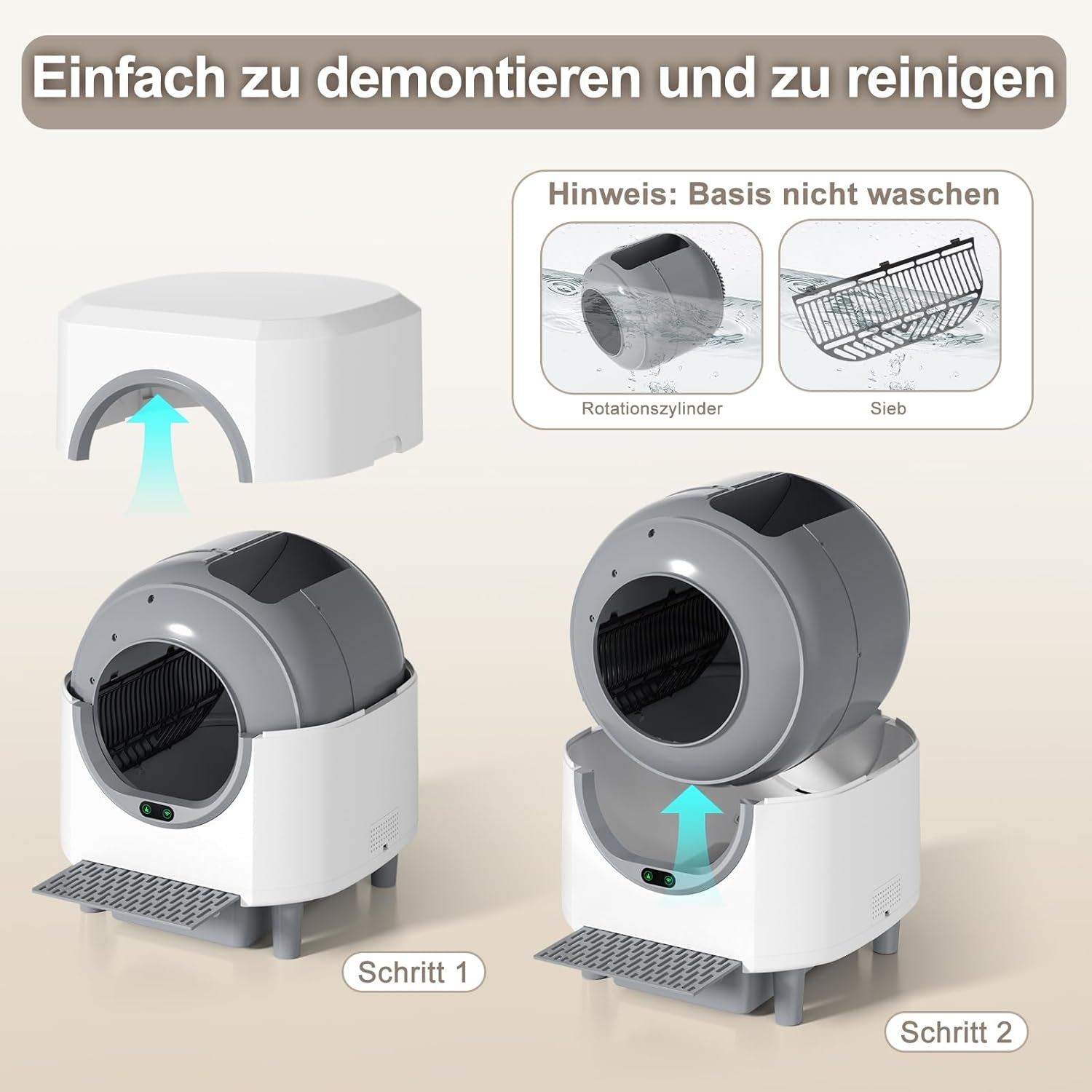 Selbstreinigende Katzentoilette 90L Großraum,  Katzenklo Selbstreinigend Mit Geruchskontrolle, APP Steuerung Und 10 Sensorsicherheit, Automatisches Katzenklofür Mehrere Katzen, Weiß