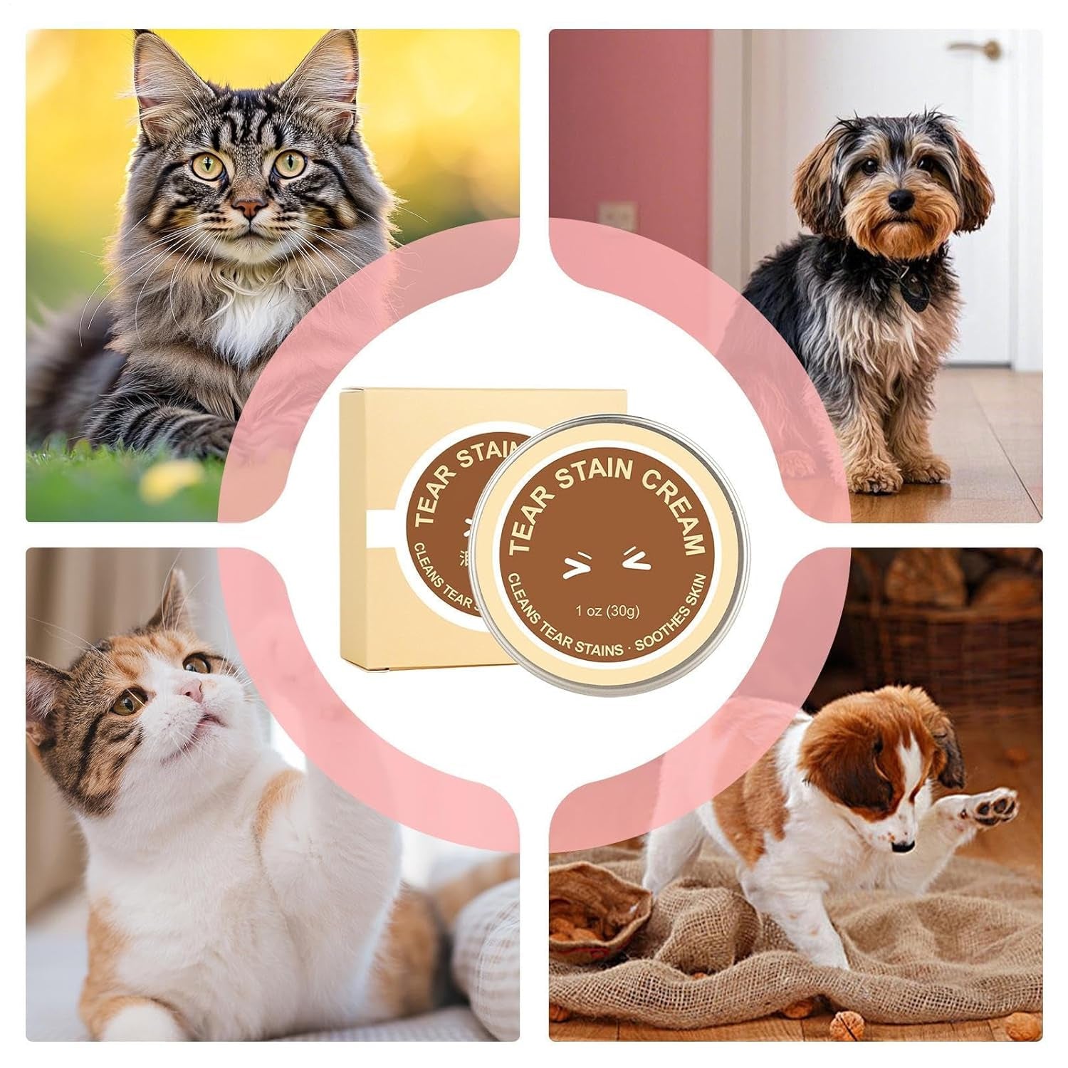 Pet Eye Balm - Dog Tear Care for Quick Clean | 30G Dirt Cleaning Cream with Brush, Cat Kitten Puppy Stain Remover, Medium Large Breeds Grooming, Bathing Shower Accessory, Gentle Eye Area Solution