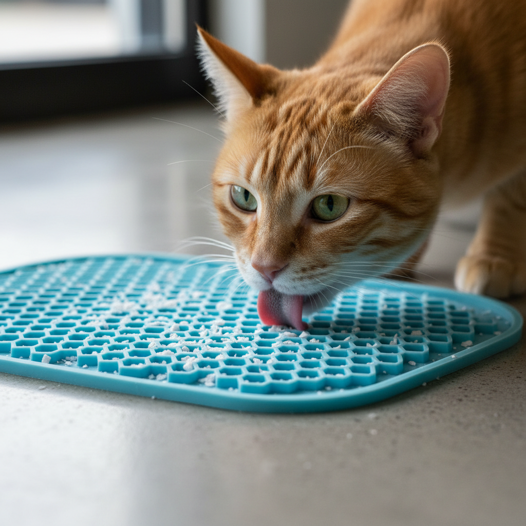 Mačka slicka tandvårdsmatta