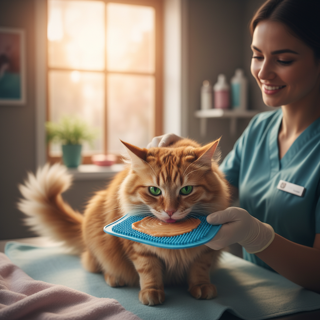 Opuštena mačka tokom veterinarske posete